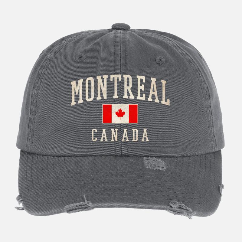 Montreal Canada Distressed Flag Flexfit Vintage Destroyed Cap