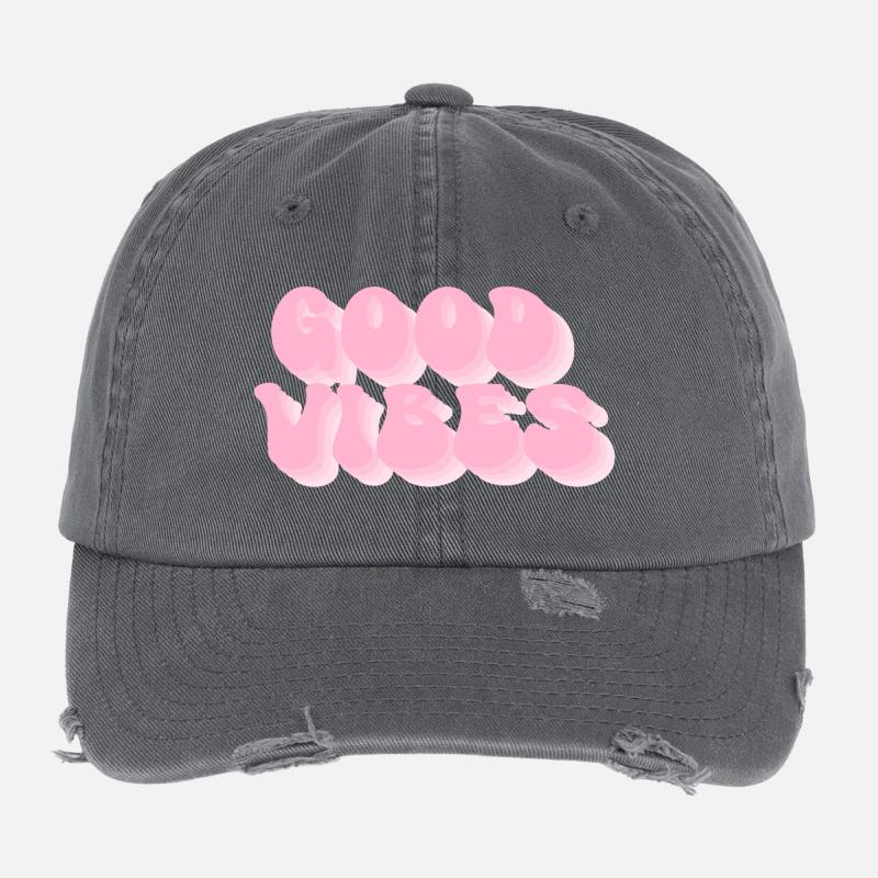 Positive Vibes – Retro Bubble Font Flexfit Vintage Destroyed Cap
