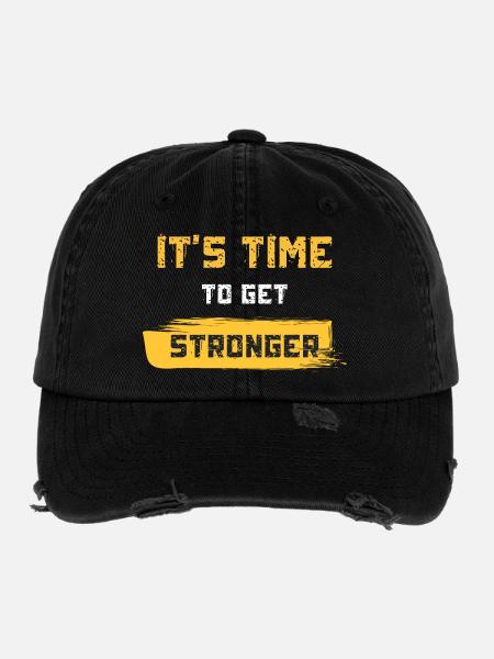 Es ist Zeit stärker zu werden - Flexfit Vintage Destroyed Cap - Schwarz - Vorne