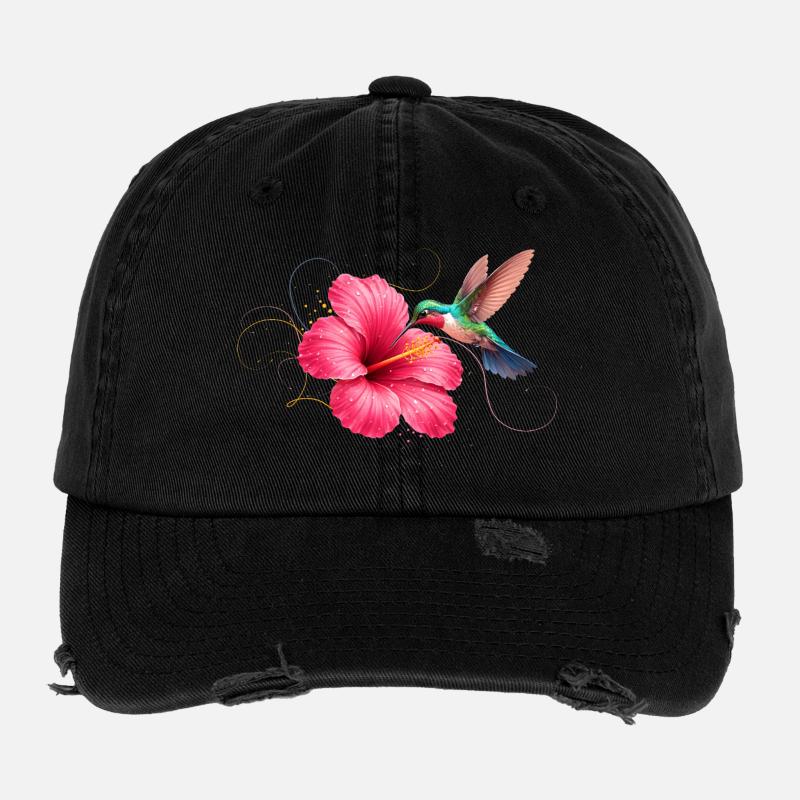 Kolibri an Hibiskusblüte  Flexfit Vintage Destroyed Cap