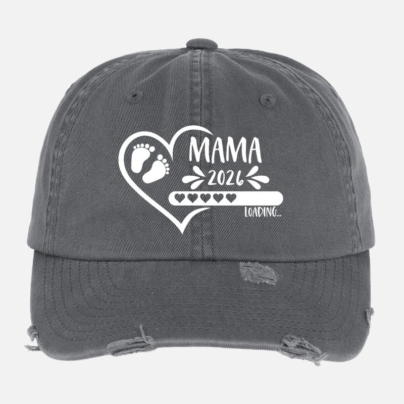 Mama 2026 loading heart loading bar baby feet Flexfit Vintage Destroyed Cap