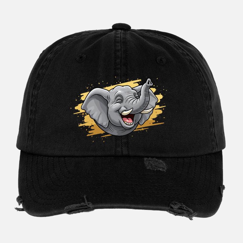 Lachender Elefantenkopf Comic Flexfit Vintage Destroyed Cap