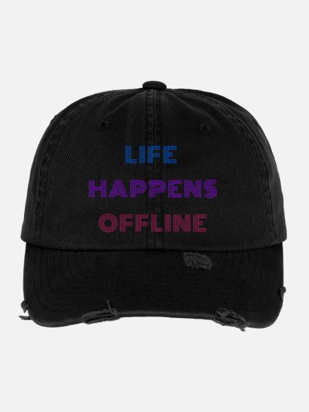 La vie se passe hors ligne - Casquette vintage effet usé Flexfit - noir - Devant