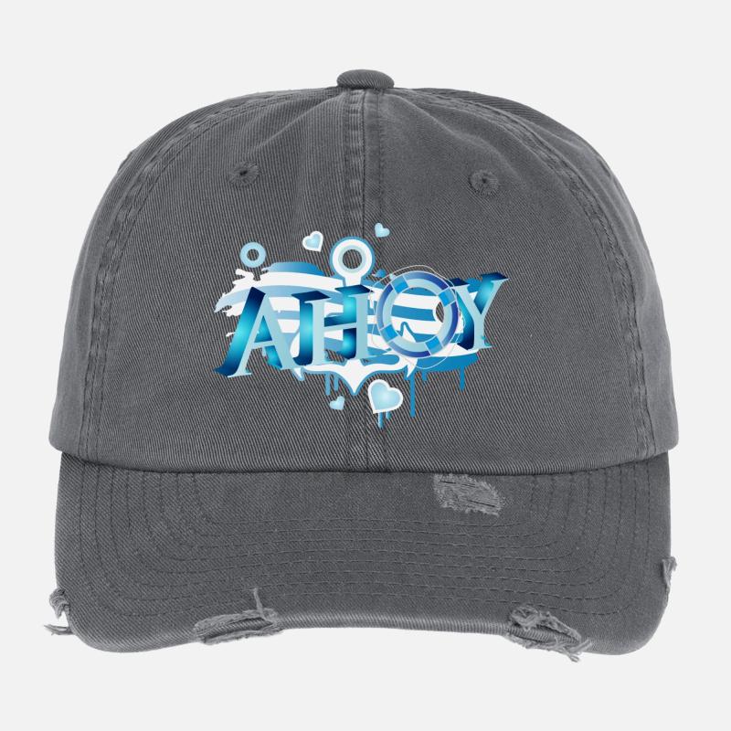 English sailor greeting lettering Ahoy Graffiti Flexfit Vintage Destroyed Cap