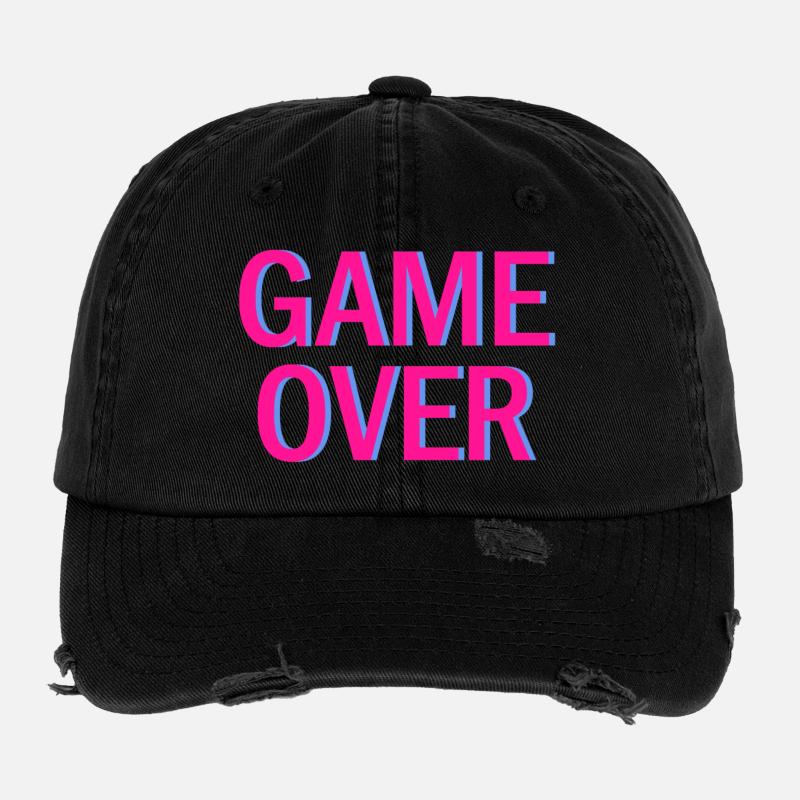 Game Over Neon Arcade Vibe Flexfit Vintage Destroyed Cap