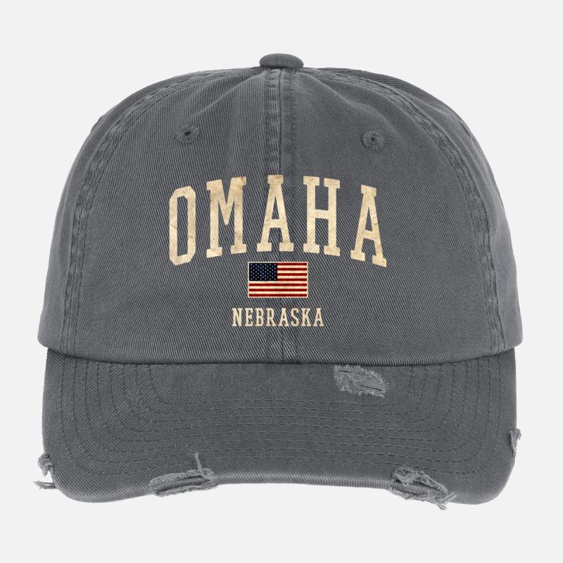 Omaha Nebraska Vintage Patch Flexfit Vintage Destroyed Cap
