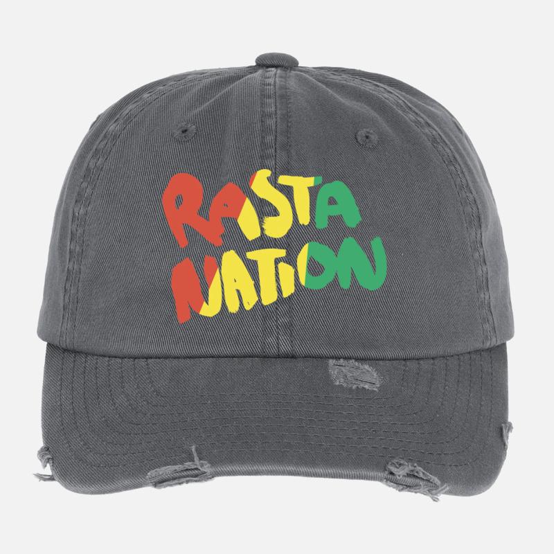 Rasta Nation Rastafari Reggae Dancehall Ragga Dub Flexfit Vintage Destroyed Cap