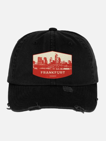 Frankfurt Skyline Red Badge - Flexfit Vintage Destroyed Cap - black - Front