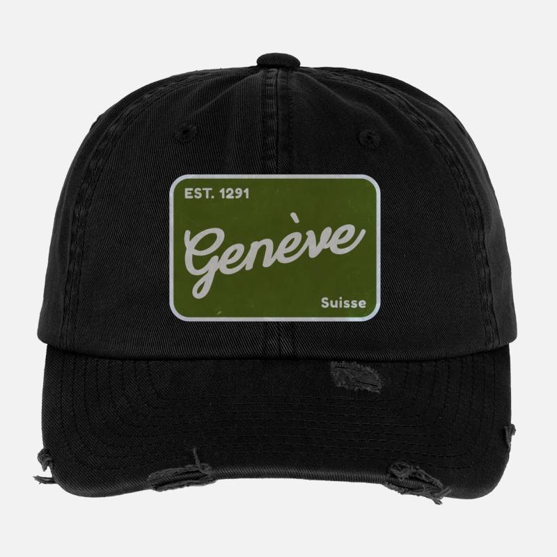 Badge vert vintage Genève Casquette vintage effet usé Flexfit