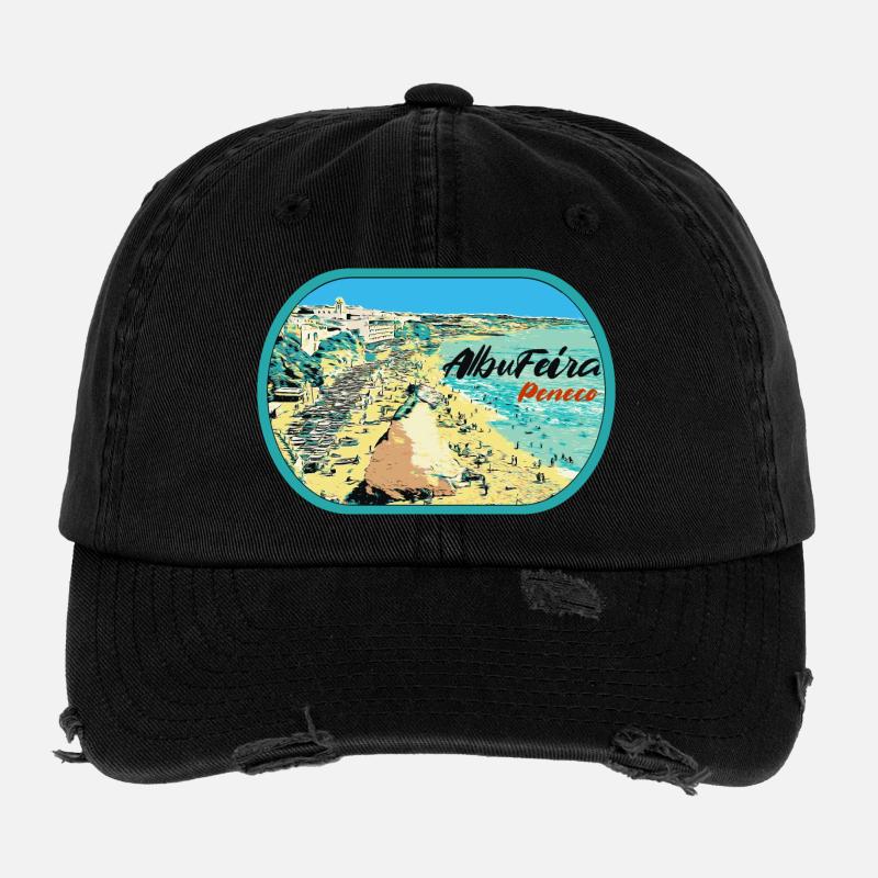 Illustration Peneco Beach, Albufeira, Algarve Flexfit Vintage Destroyed Cap