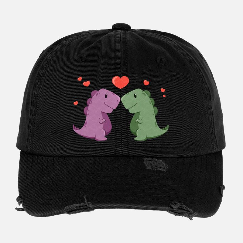 Cute dinosaurs with a heart Flexfit Vintage Destroyed Cap