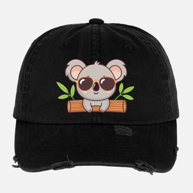 Schicker Koala auf Kofferraum mit Brille Flexfit Vintage Destroyed Cap