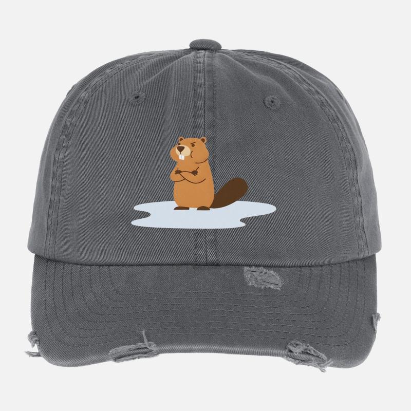 Frecher Biber in Pfütze / Beaver in Puddle Flexfit Vintage Destroyed Cap