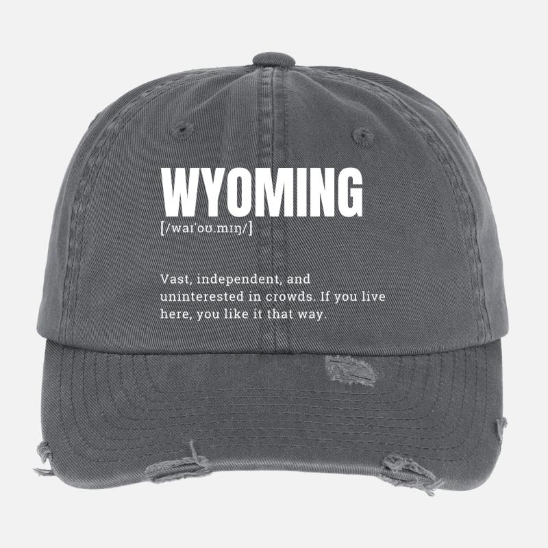 Wyoming Bold Terrain Typography Flexfit Vintage Destroyed Cap