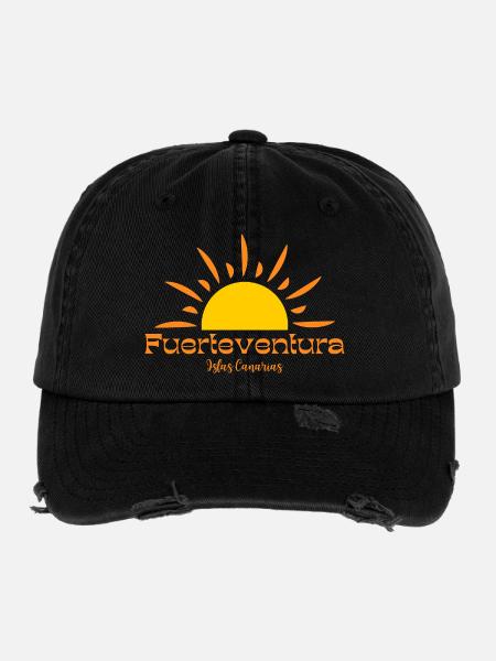 Fuerteventura Sonnenaufgang, Kanarische Inseln - Flexfit Vintage Destroyed Cap - Schwarz - Vorne