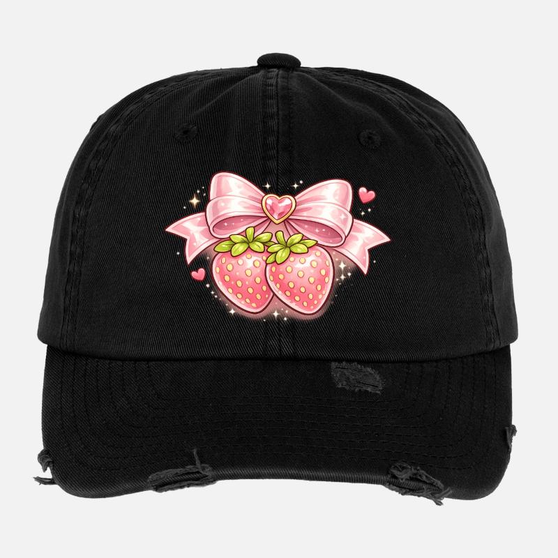 Fraises tendres avec nœud rose Casquette vintage effet usé Flexfit