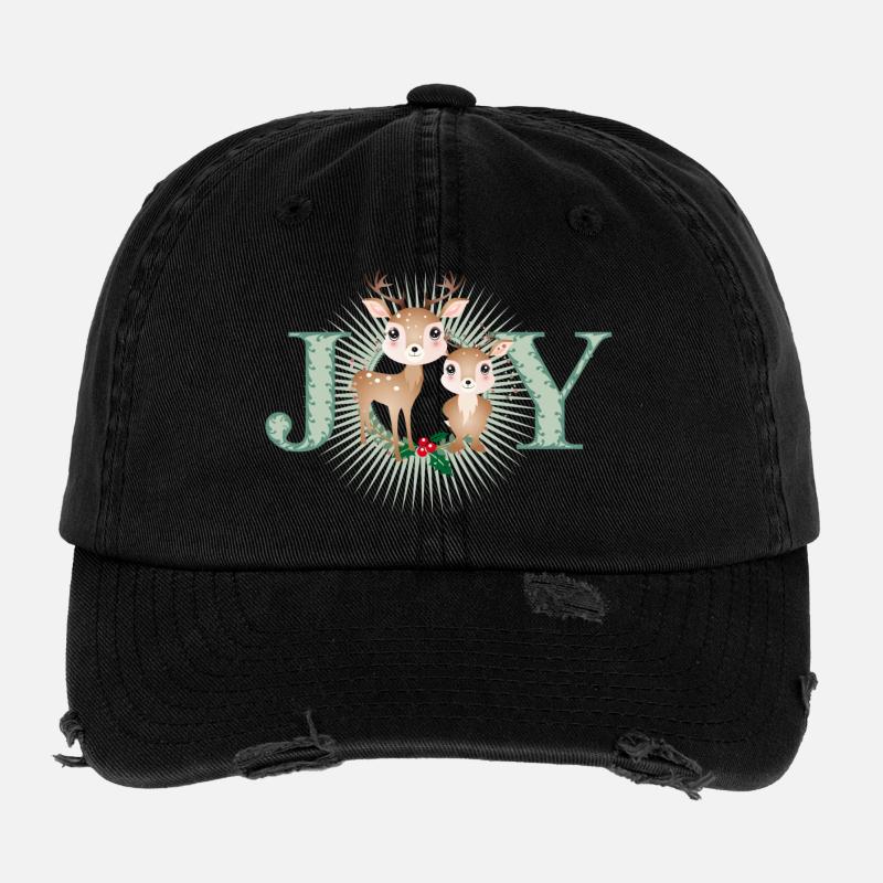 Two Cute Deer - Joy for Christmas Flexfit Vintage Destroyed Cap