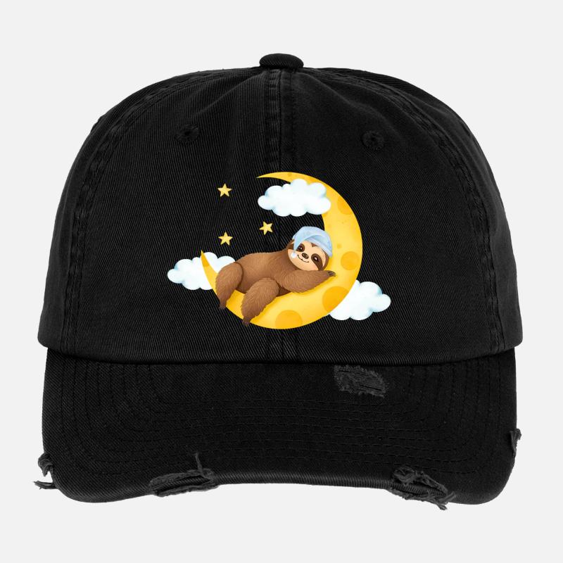 Sloth on the Moon - Flexfit Vintage Destroyed Cap - black