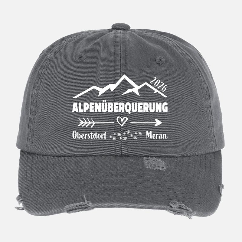Traversée des Alpes 2026 E5 Oberstdorf Merano Casquette vintage effet usé Flexfit