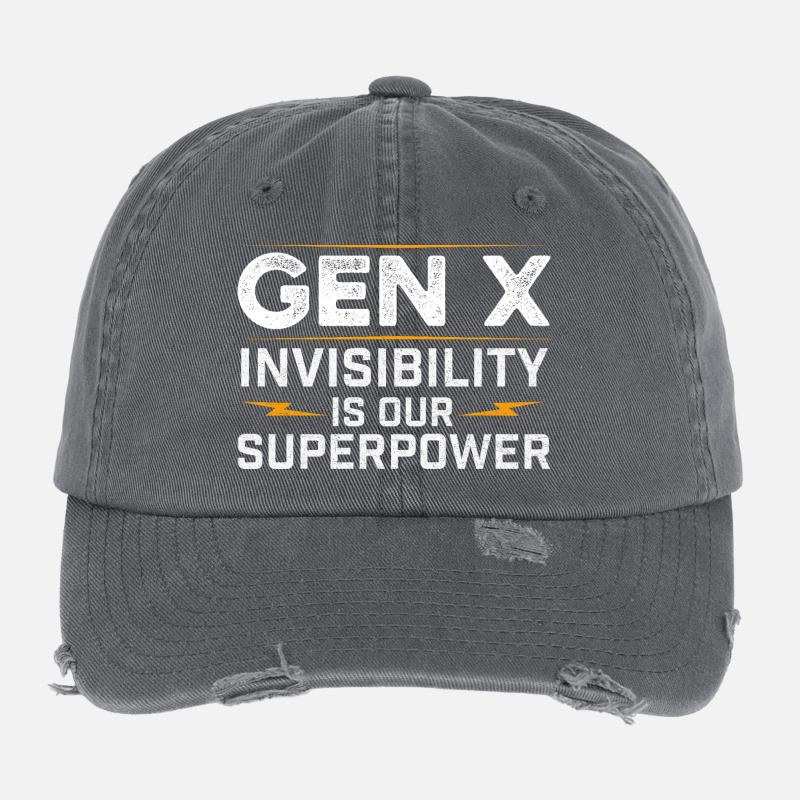 Gen X Invisibility Superpower Funny Retro Quote Flexfit Vintage Destroyed Cap