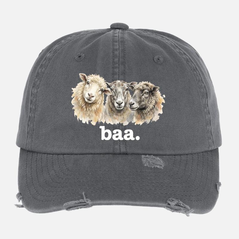 Sheep Baa Funny Sheep Lover Funny Baa Flexfit Vintage Destroyed Cap