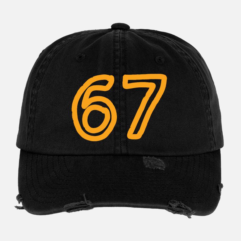 Numéro 67 en orange Casquette vintage effet usé Flexfit
