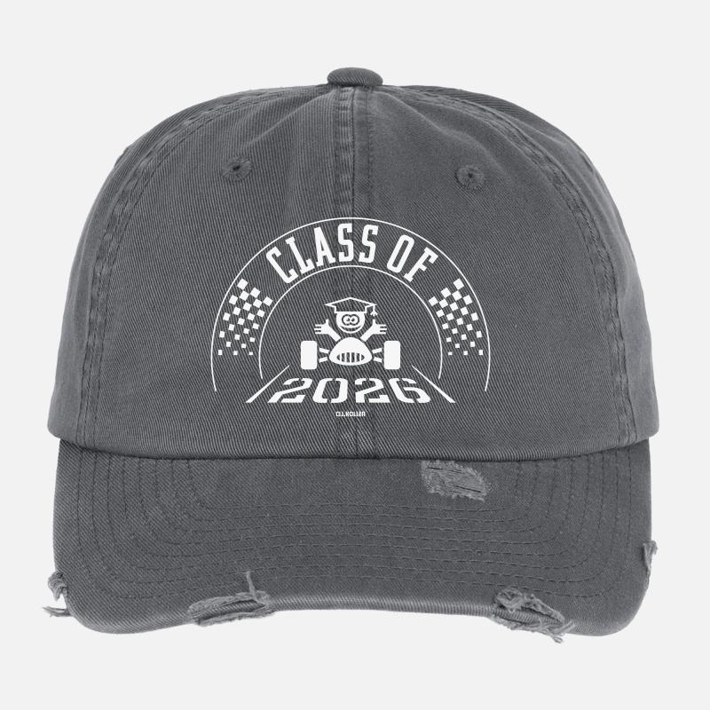 Class Of 2026 (Abschlussklasse Zieleinfahrt White) Flexfit Vintage Destroyed Cap