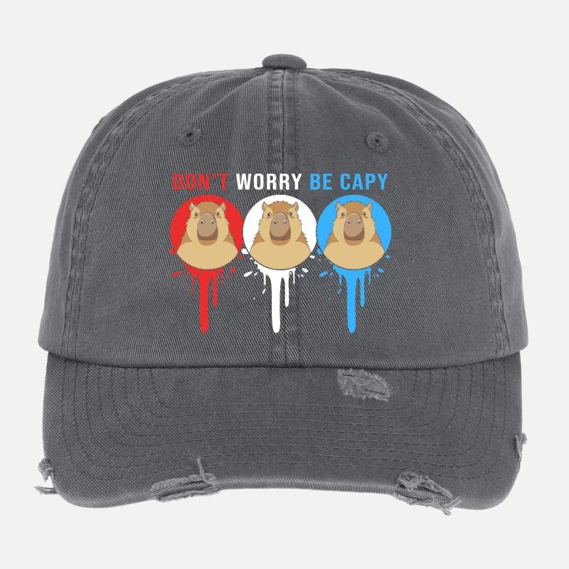 Dont Worry Be Cappy Capybara Flexfit Vintage Destroyed Cap