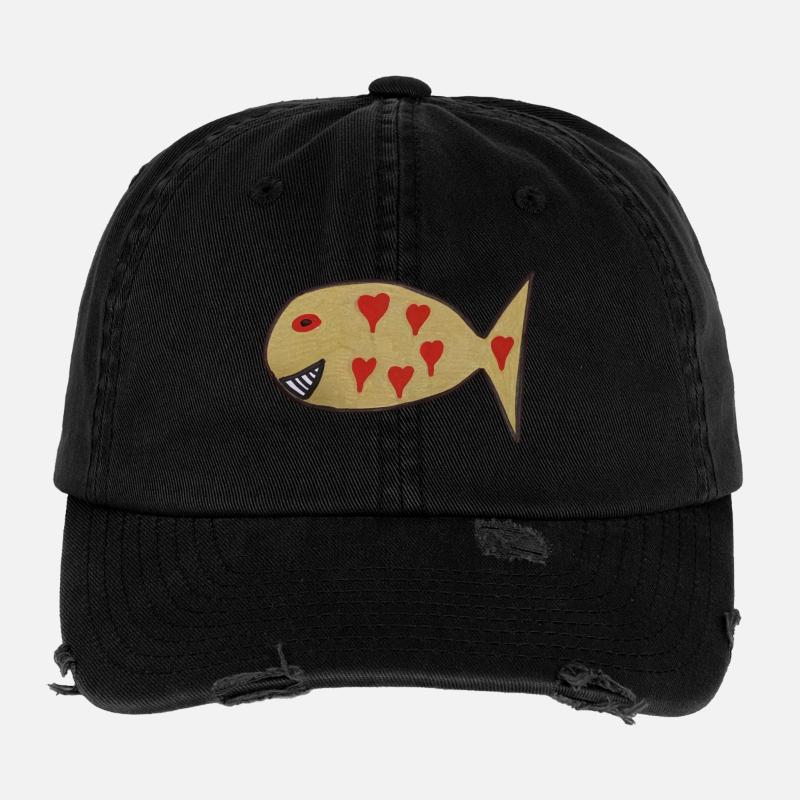 Herzfisch mit Herzmuster Flexfit Vintage Destroyed Cap
