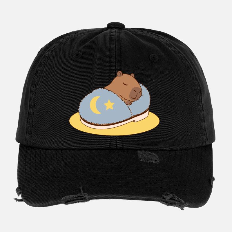 Capybara au clair de lune dans un sommeil douillet Casquette vintage effet usé Flexfit