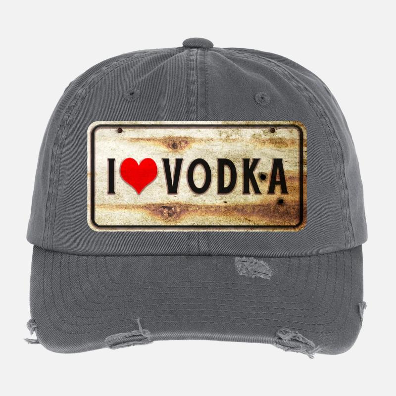 Panneau vintage « I love vodka » Casquette vintage effet usé Flexfit