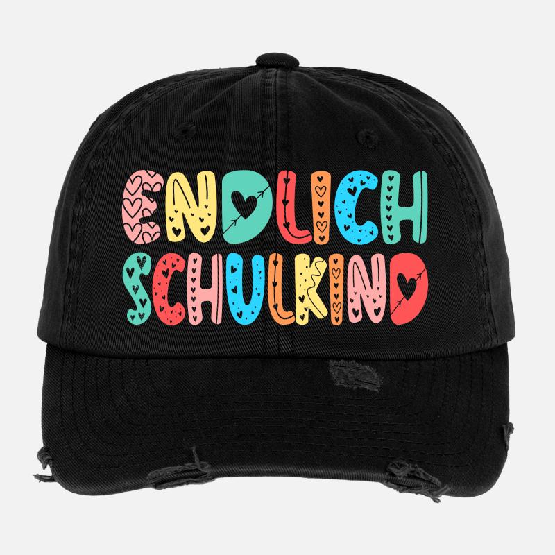 EINSCHULUNG ENDLICH SCHULKIND HERZ Flexfit Vintage Destroyed Cap
