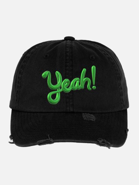 Yeah ✅ Bin motiviert! Yes-Funktion Design - Flexfit Vintage Destroyed Cap - Schwarz - Vorne
