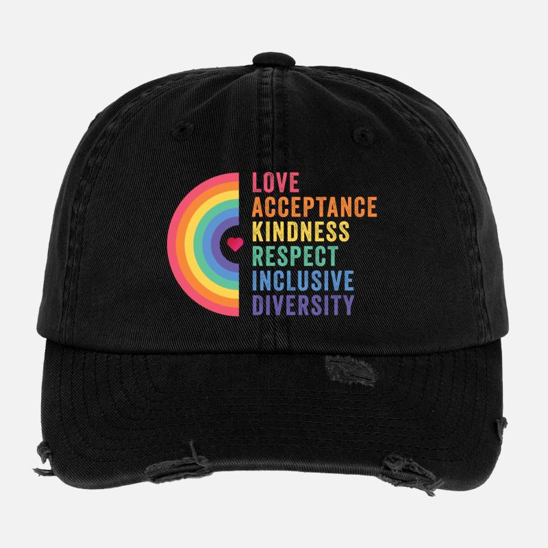 Mois de la fierté LGBT - Amour. Acceptation. Bonté Casquette vintage effet usé Flexfit