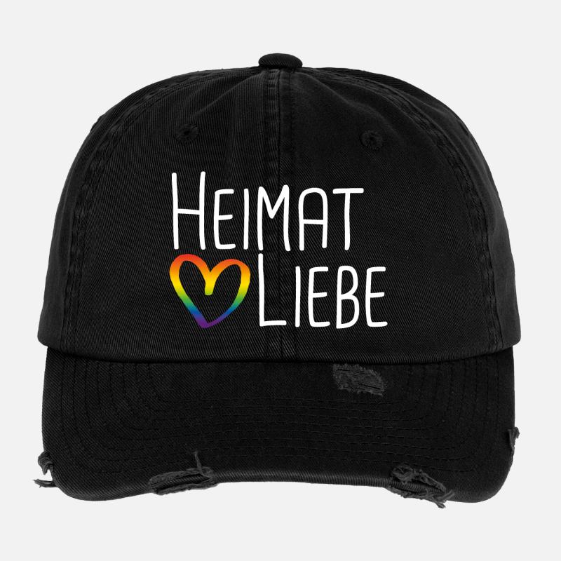 Heimatliebe Regenbogenherz - Flexfit Vintage Destroyed Cap - Schwarz