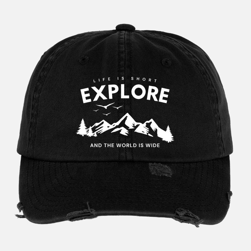 Explore Adventure Quote - Flexfit Vintage Destroyed Cap - black