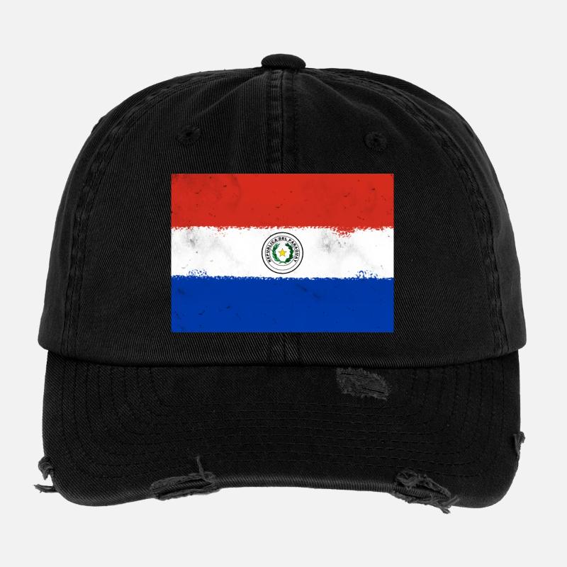 Flagge von Paraguay - Flexfit Vintage Destroyed Cap - Schwarz