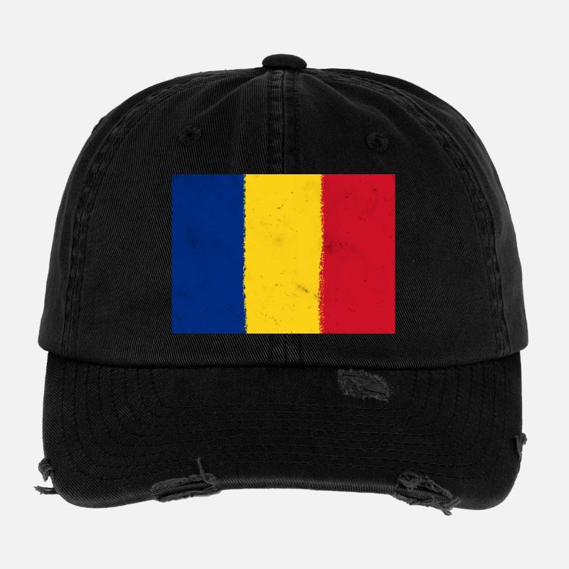 Drapeau de la Roumanie Casquette vintage effet usé Flexfit