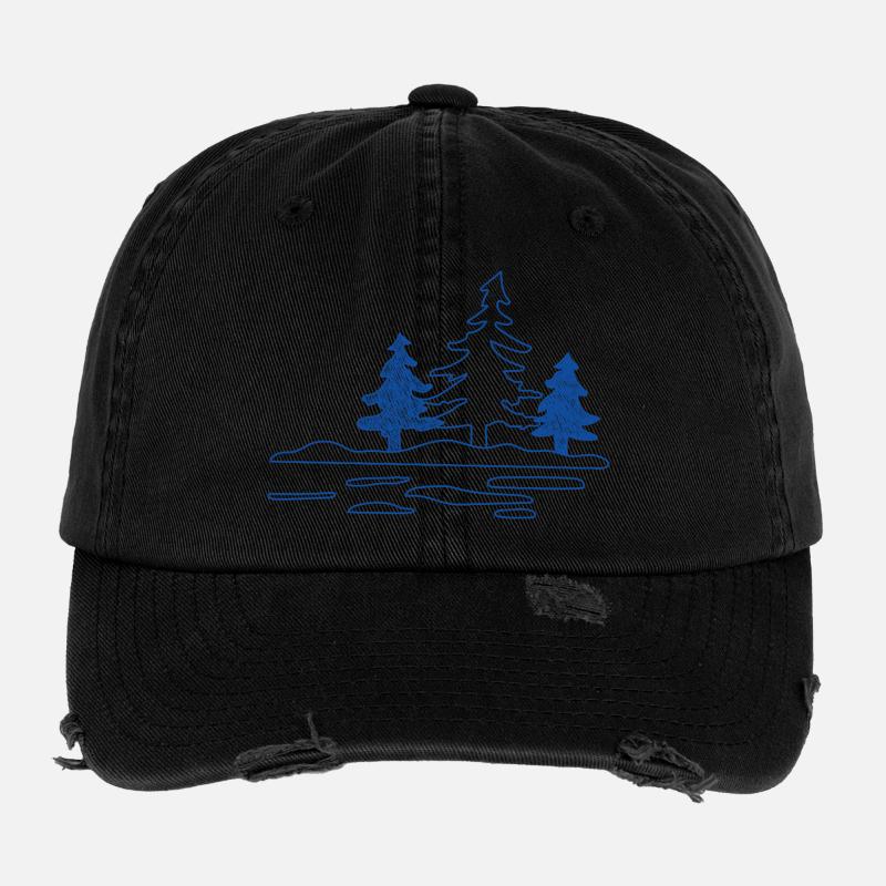 Abstract forest lake with pine trees Flexfit Vintage Destroyed Cap
