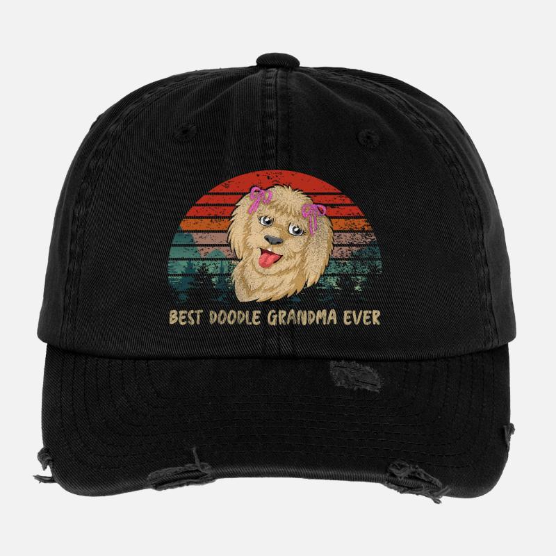 Best Doodle Grandma ever with Pink Bows Flexfit Vintage Destroyed Cap