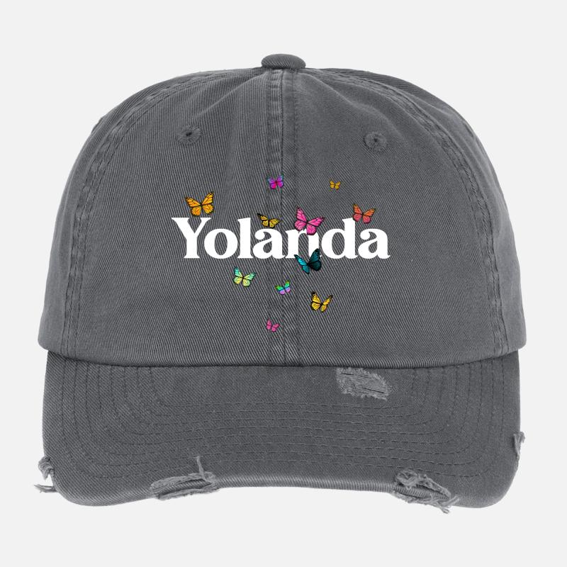 Schöner Mädchenname mit Schmetterlingen YOLANDA Flexfit Vintage Destroyed Cap