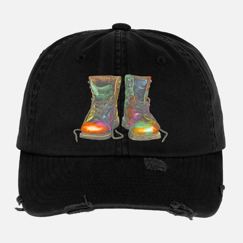 Bunte Graffiti Stiefel Illustration Flexfit Vintage Destroyed Cap