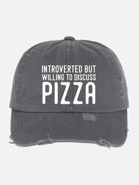 Introvertiert, aber Pizza-Fan - Flexfit Vintage Destroyed Cap - Dunkelgrau - Vorne