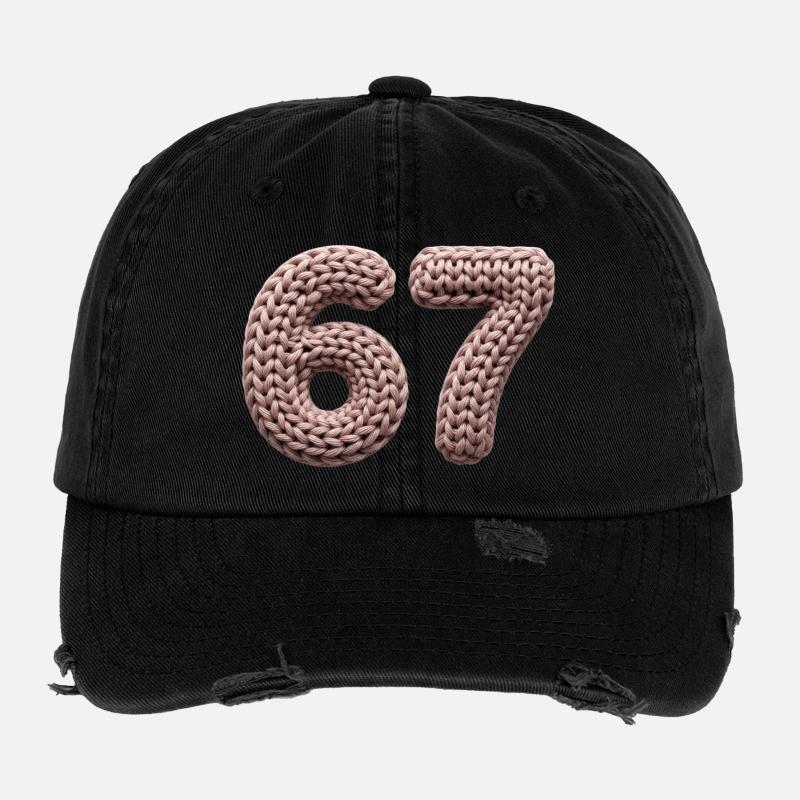 67 Meme – Rosa Strickmuster Zahl Flexfit Vintage Destroyed Cap