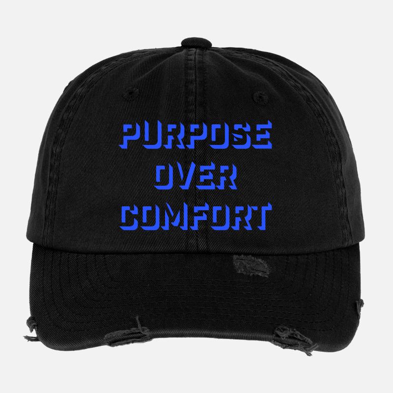 Purpose Over Comfort Motivation Mindset Wachstum Flexfit Vintage Destroyed Cap