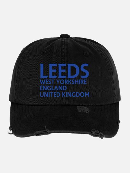 Leeds – England Lyrics Design - Flexfit Vintage Destroyed Cap - black - Front
