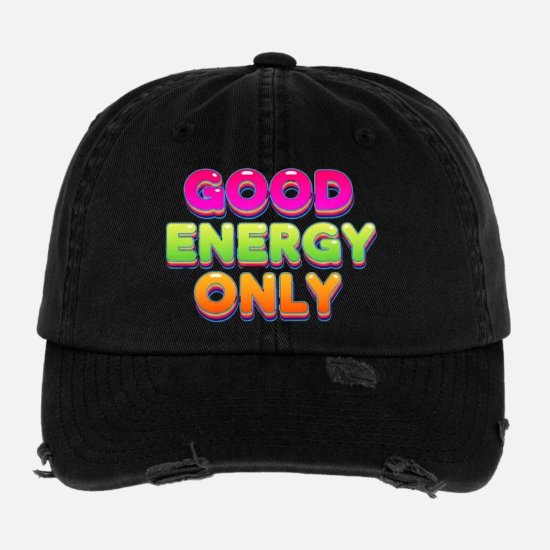 Good Energy Colorful Retro Statement Design Flexfit Vintage Destroyed Cap