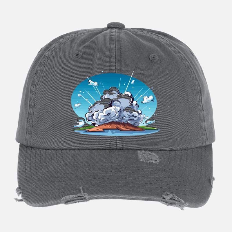 Comic explosion in the landscape panorama Flexfit Vintage Destroyed Cap