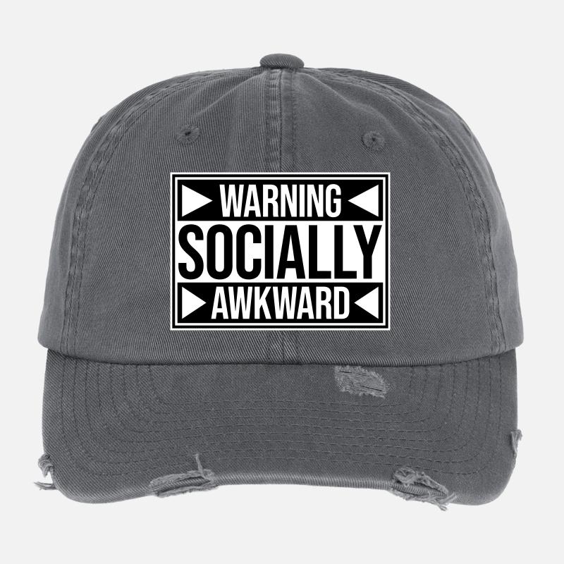 Warning Socially Awkward Lustig Sozial Unbeholfen Flexfit Vintage Destroyed Cap
