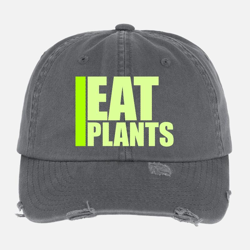 Eat Plants Lustig Vegan Vegetarisch Statement Logo Flexfit Vintage Destroyed Cap